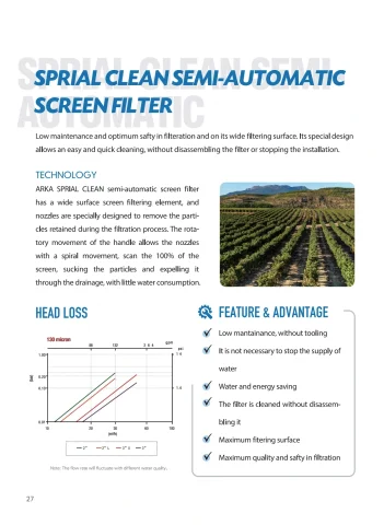 ARKA catalogue PDF page 28: Screen Filter technical reference and related-model schedule
