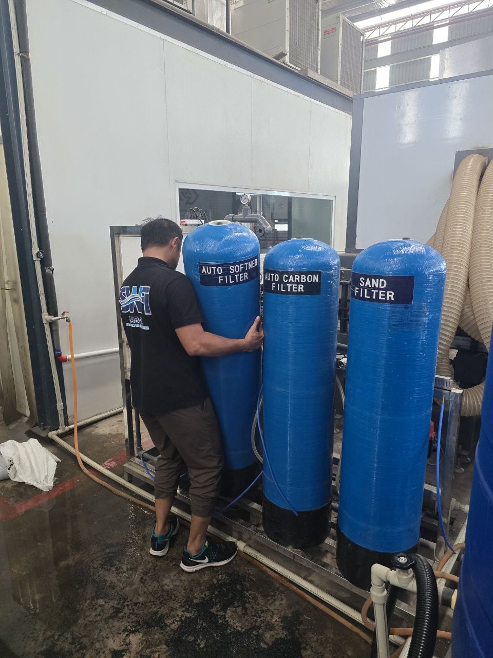 Industrial RO water treatment filter vessels at Nam Heng Safety Glass Sabah