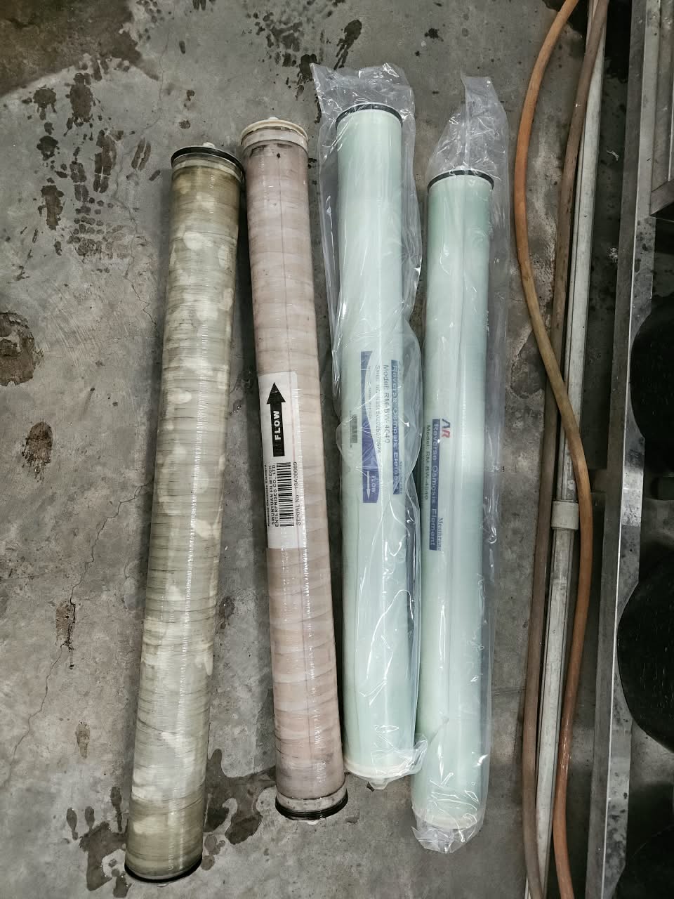 Removed and replacement RO membrane elements documented during Nam Heng service